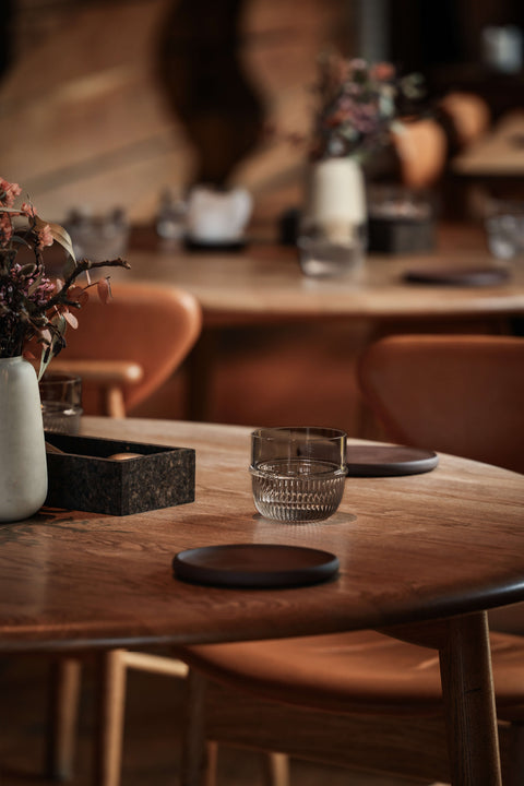 Table Noir carafe and tumbler in smoked crystal glass designed by Rikke Malling
